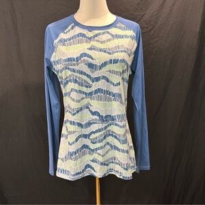 Reel Legends Blue and Green Wave Long Sleeve Top